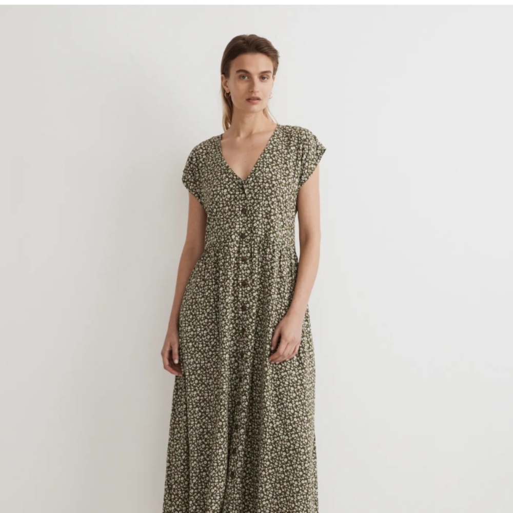 Madewell Green and Cream Buttoned Maxi Sundress